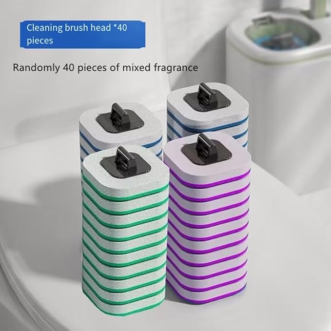 Toilet Brush System with 40 Count Refills Toilet Holder Bowl Wand Brush Cleaning Kit &amp Replacement Cleaner Refill Pads (40pcs Different Fragrance Refills)
