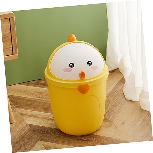 VILLCASE Chick Style Trash Can with Lid Sturdy Material Small Wastebasket for Bedroom Office Desk Use Convenient Home Garbage Bin Large Capacity Cartoon Design