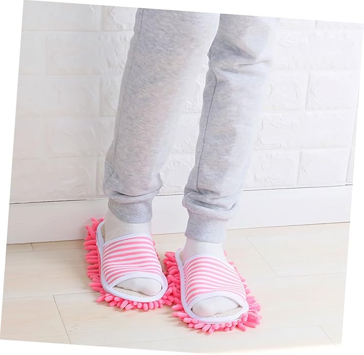 FRCOLOR 2pairs Men and Women Home Slippers Washable Mop Shoes Striped Design Comfortable Cleaning Socks for Floor