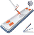 2023 Large Flat Mop Large Flat Mop Wall Cleaning with Long Handle Stainless Steel Long Handle with 4 Microfiber Pads for Floors Corner Window 12027(White)