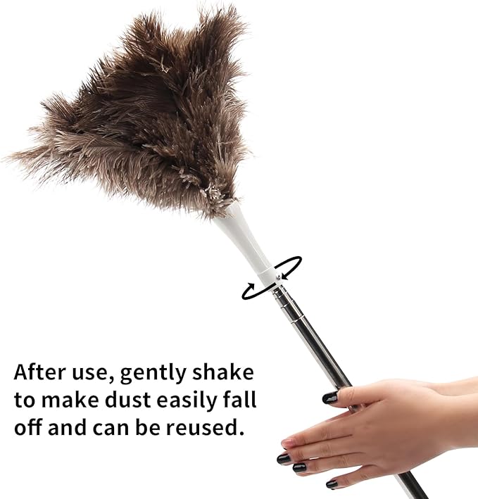 Ostrich Feather Duster Pole 28 to 72 InchExtendable Feather Duster Used for Home Cleaning Ceilings Furniture Fans