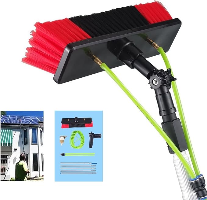 5-12m Window Cleaning Pole Solar Panel Cleaning EquipmentWater/Hose Fed Pole Window Cleaner Kit Solar Panel Cleaning Equipment for Cleaner Outdoor Window（12m/39ft Rod30cm Brush Head）