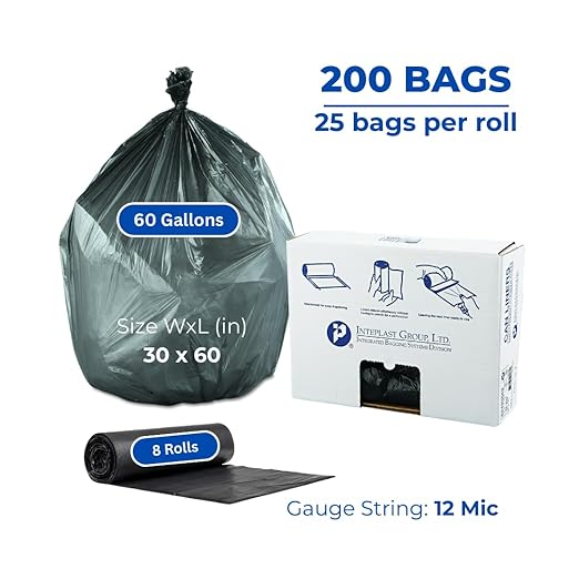 Inteplast Group High-Density Interleaved Commercial Can Liners 60 Gal 12 Microns 38 X 60 Black 200/carton