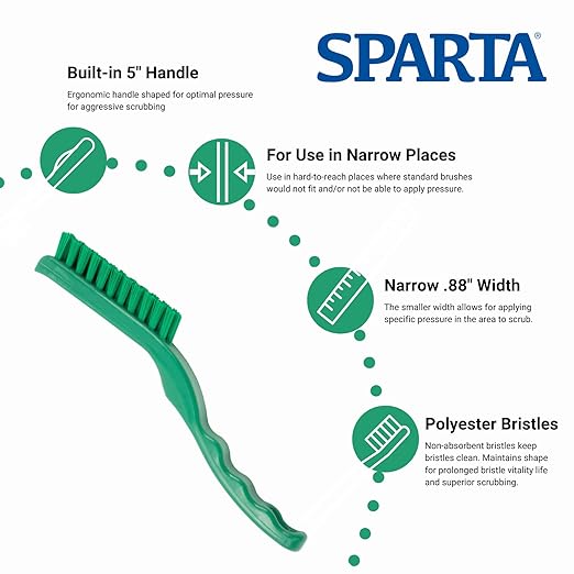 SPARTA Detail Brush Grout Brush Crevice Brush with Hanging Hole for Bathroom Kitchens Countertop Plastic 9 Inches Green (Pack of 6)