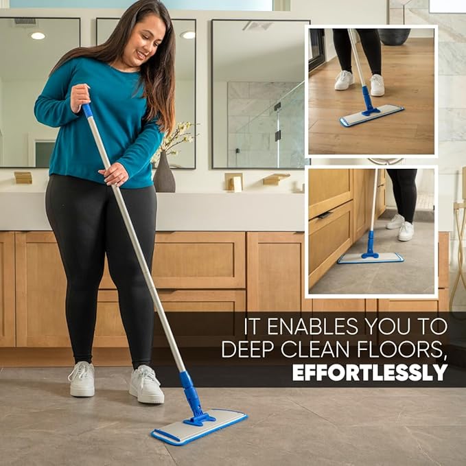 Cinch Mop - Microfiber Mop for Hardwood Floors - Flat Mops System for Wood Tile Laminate Vinyl 2 Wet Pads Refills Reusable Micro Fiber Mopping Heads