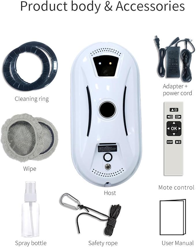Automatic Smart Window Cleaning Robot – Edge Detection Smart Spray &amp Streak-Free Shine Robot Window Cleaner Inside/Outside Strong Suction Anti-Drop Protection for Glass Walls Shower Doors