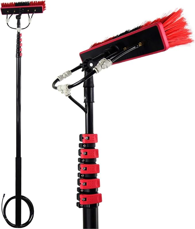 Water Fed Pole Kit 20-39ft Length Water Fed Brush Cleaning 3-in-1 Aluminum Outdoor Window Cleaner Hose Cleaning Tool for Window Glass Extendable Cleaner Conservatory55cmbrush-30FT/9M