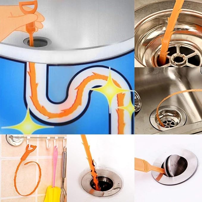 Snake Hair Drain Clog Remover Cleaning Tool Hair Drain Clog Remover and Removal Opener Sink and Bathtub 20.5 Inch Orange Set of 5