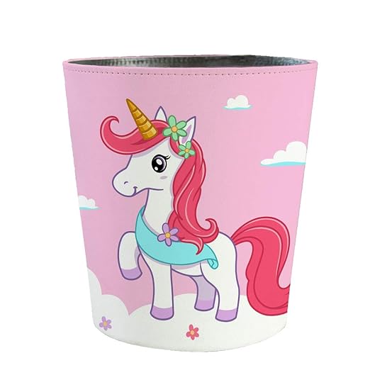 10L/2.64 Gallon Trash Can Decorative Waste Basket PU Leather Waste Paper Basket Waterproof Garbage Can for Bathroom Bedroom Office Kitchen and Living Room - Unicorn-2