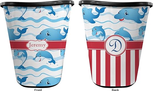 Personalized Dolphins Waste Basket - Double Sided (Black)