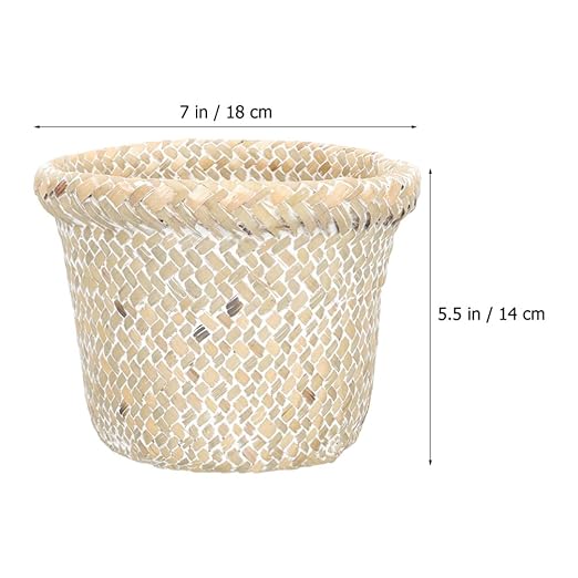 DOITOOL Retro Braided Bucket Wastebasket 7 Inch Wicker Trash can for Home Organization Decorative Storage Basket for Bathroom Office Kitchen