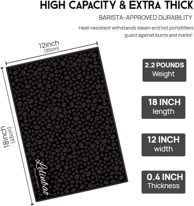 Coffee Bar Mats for Countertop Bar Decor Accessories Coffee Machine Tray for Countertop Non-slip Dish Drying Mat Rubber Barista Tools Pad Espresso Organizer (Black 18x12)
