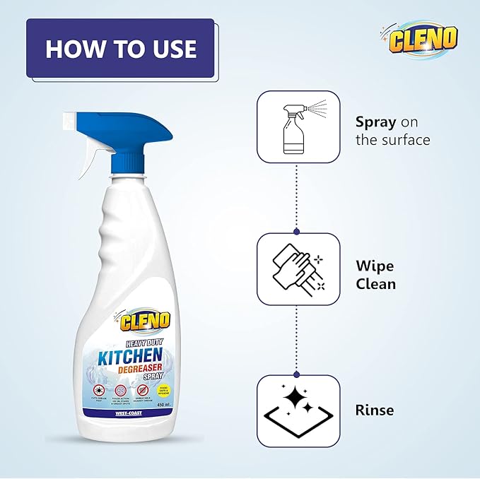 Heavy Duty Kitchen Degreaser Cleaner Spray Removes Oil Grease from Food Stains/Chimney Stove Grill/Kitchen Slab/Oven/Exhaust Fan - 450 ml (Pack of 3)