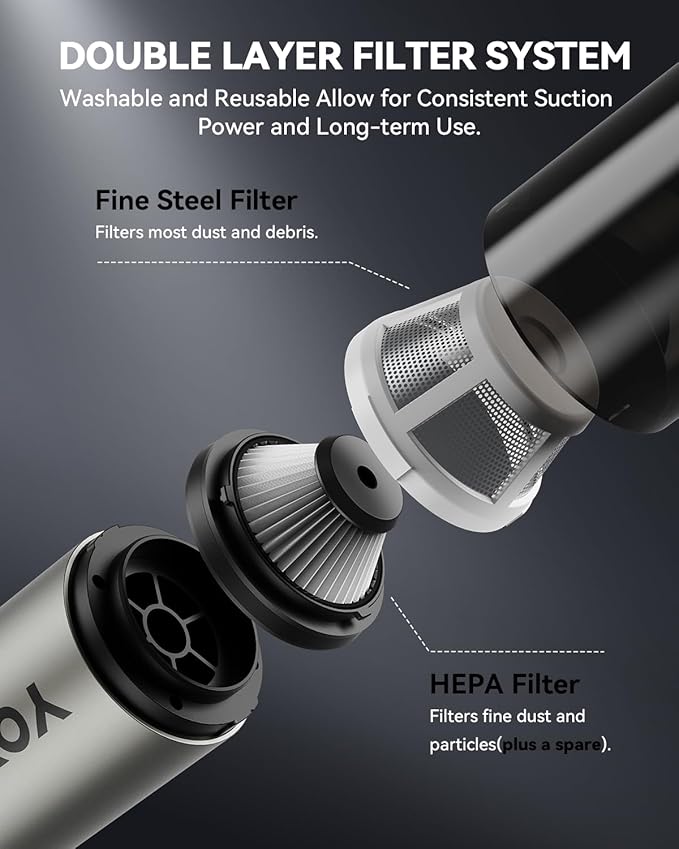 Car Vacuum Handheld Vacuum Cordless with 21000Pa Powerful Suction &amp 3 Modes 4-in-1 Portable Hand Held Mini Vacuum Cleaner Rechargeable Ultra Light for Car Home Office (Silver)