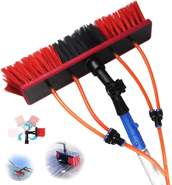 Glass Cleaning Brush Home Water Fed Telescopic Pole Kit Solar Panel Brush Rotating for Photovoltaic PanelSolar Panel Cleaning Kit with Adjustable Water Fed Pole and 50cm Water Brush Outdoor