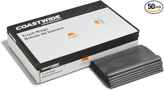 Coastwide Professional 40-45 Gallon Trash Bag 39 x 47 Low Density 1.7 mil Silver 50 Bags/Box