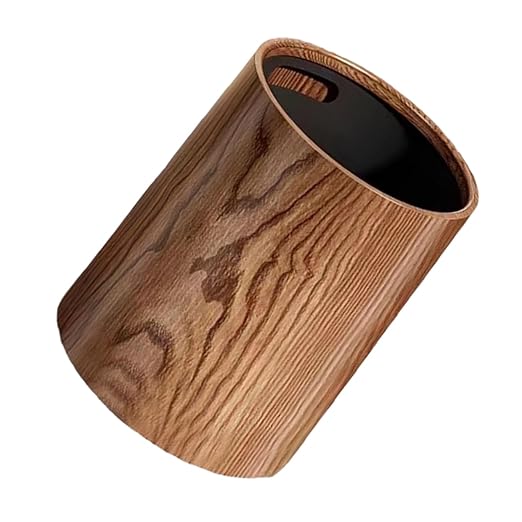 Alipis Large Capacity Imitation Wood Grain Trash Can Waste Basket for Living Room Kitchen Bathroom