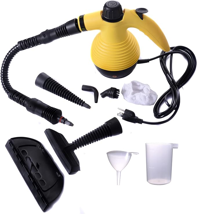 Handheld Pressurized Steam Cleaner with 9-Piece Accessory Set Multifunctional Steam Cleaning for Car Home Bedroom Chemical-Free Yellow