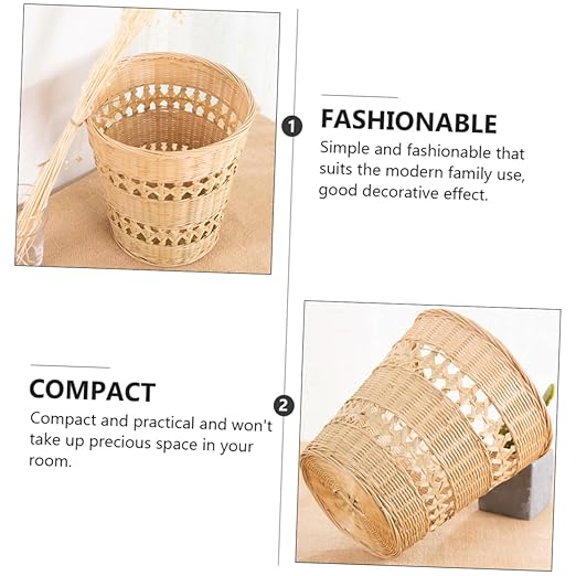 Woven Trash Can Multi Purpose Wastebasket for Bedroom Office Wear Resistant Storage Basket Retro Home Decor