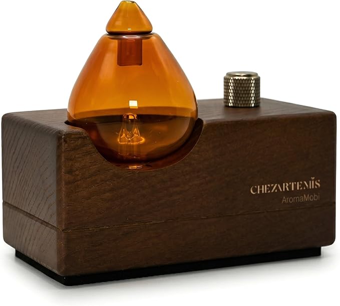 Amber Premium Glass Essential Oil Diffuser with Handmade Wood Base for Aromatherapy Retro Waterless Scent Diffuser with Cool Mist Rechargeable &amp Wireless Oil Nebulizer with LED &amp Timer 2026