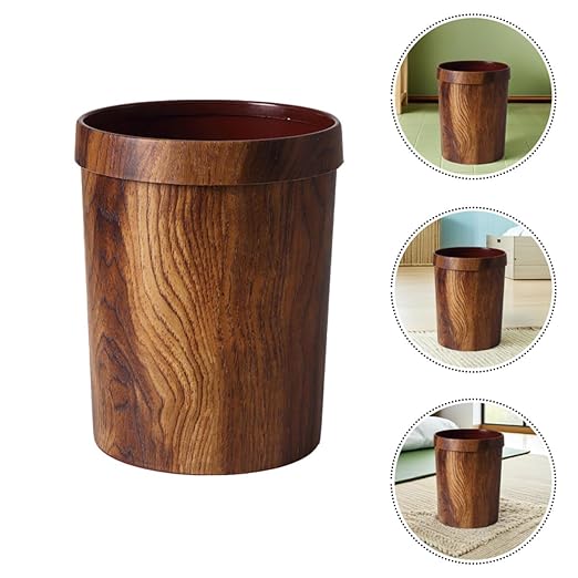 COHEALI Vintage Retro Trash Bucket 22X28Cm Imitated Solid Wood Wastebasket for Living Room Bedroom Home Storage