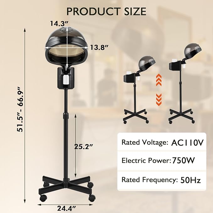 Artist hand Professional Hair Steamer for Deep Conditioning Standing Hair Steamer with Timer Adjustable Height Steamer for Hair Beauty Salon Home Use