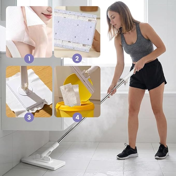 2026 Snap Grip Mini Mop Upgraded with 10 Pads| Zero Touch Hands-Free Cleaning Mop|27.5” &amp 36.5” Adjustable Handle Flat Dust Mop for BathroomCornersWindows|No Wash Wet &amp Dry Use (36.5”Purple