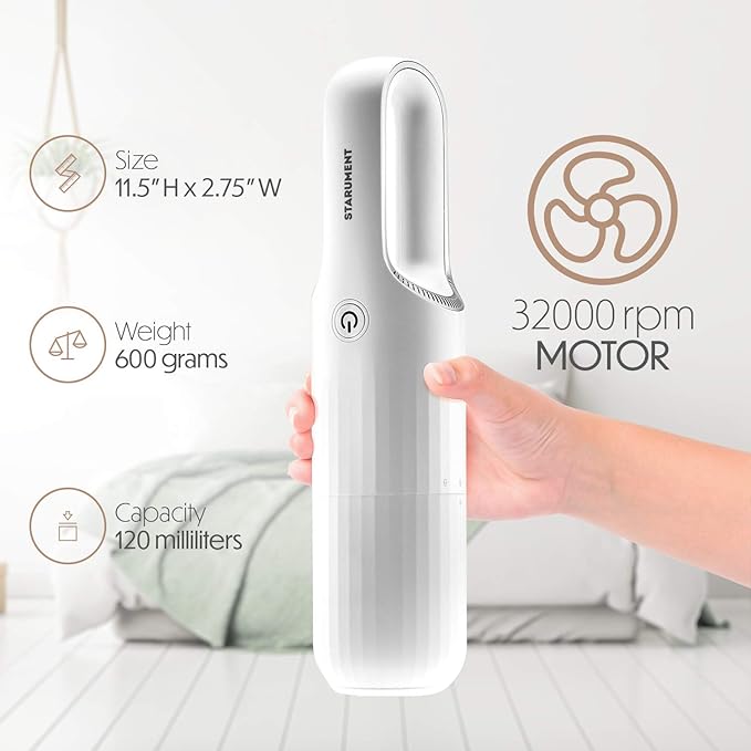 STARUMENT Portable Hand Vacuum Cleaner Handheld Cordless Cleaner for Dust Pet Hair Dirt Home Car Interior Lightweight Easy to Use Compact Design Battery Rechargeable with USB-C Cable White