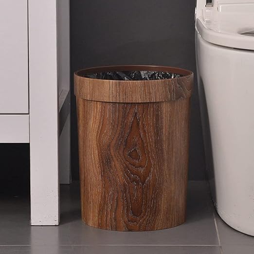 Hemoton Decorative Trash Can Plastic Wood Small Round Wastebasket Bamboo Garbage Container Bin Trash Can Pail for Bathroom Kitchen Office
