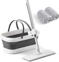 Oshang Flat Mop and Collapsible Bucket OG7 with Wheels 2 Washable Reusable Microfiber Pads Pure White