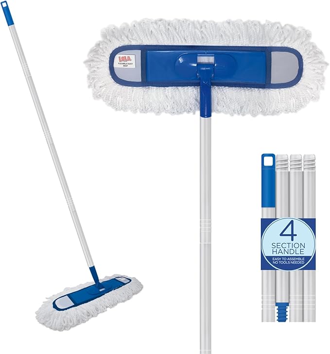 LOLA 360 Degree Flexible 18 Dust Mop - Fine Fiber Washable Attracts Dust &amp Dirt Like a Magnet has Swivel Hang Cap 1 Count