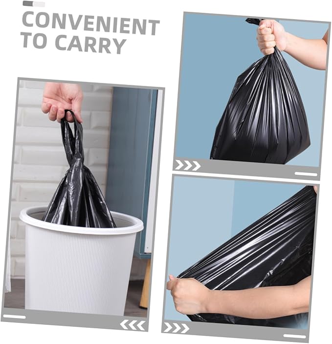 200pcs Thickened Plastic Trash Bags with Handles Black Kitchen and Bathroom Garbage Liners Garbage Bags for Bedroom Waste Disposal Leak-resistant Household Use