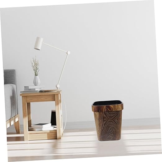 Retro Style Square Garbage Can with Faux Wood Grain Removable Press Ring Wastebasket for Bathroom Bedroom Kitchen Compact Design for Spaces Easy to Clean and Maintain