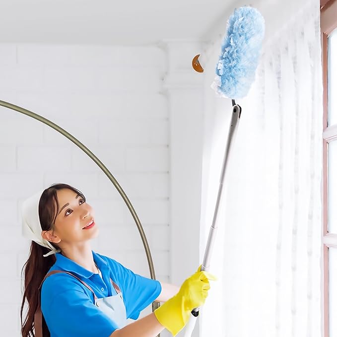 30 Count Heavy Duty Duster Refills with 3 ft Extendable Handle Starter Kit Compatible with Swiffer Disposable Microfiber Feather Dusters for Cleaning Home