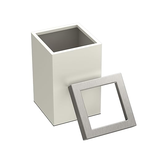 Gatco Small Bathroom Trash Can with Lid Square 3 Gallon Stainless Steel Wastebasket Under Sink Matte Pearl and Satin Nickel for Bathroom Bedroom Office (1935SN)