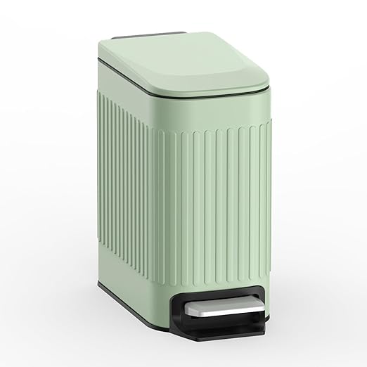 TrashAid Slim Bathroom Trash Can with Lid Soft Close 6 Liter/1.6 Gallon Stainless Steel Small Garbage Can with Removable Inner Bucket Step Pedal Slim Wastebasket for Toilet Office Bedroom Green