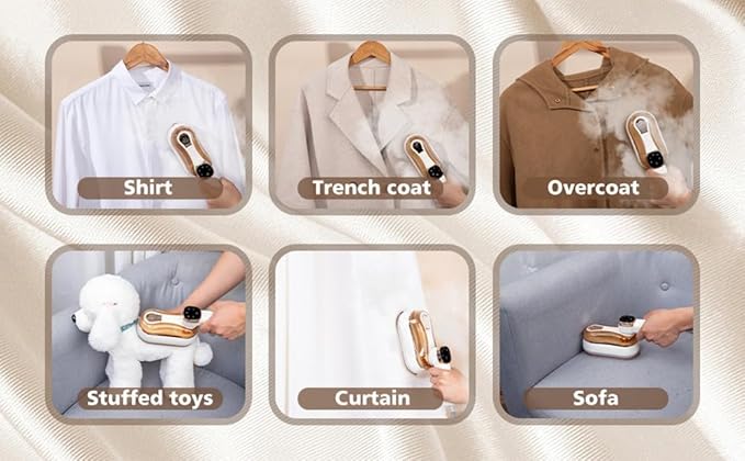 2 In 1 Portable Ironing Machine Handheld Clothing Steam Iron 180°Rotation LED Display Ironing Mode 1200W +15 Seconds Fast Heating 7-Hole Pressurized Steam 4-Speed Ironing (Off White)