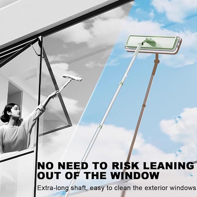 Multifunctional Window Cleaning Wiper with 290Cm Stainless Steel Extension Pole and Rubber Scraper Blade 180° Rotatable Window Cleaning Tool Kit Car Glass Washing EquipmentD