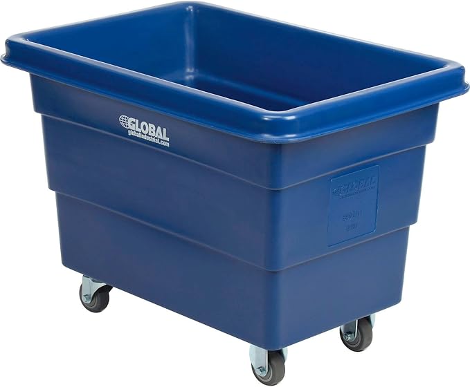 Global Industrial 6 Bushel Plastic Bulk Box Truck Direct Mount Base 500 lbs. Capacity 3 Non-Maring Rubber Casters Blue 33-2/5L x 23 W x 24-1/2H