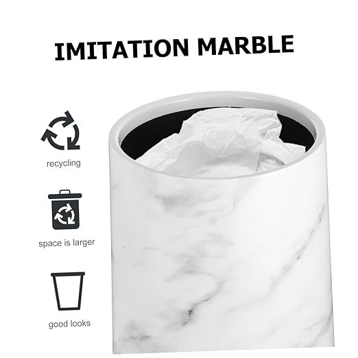 Marble Pattern Trash Can Dual Layer Wastebasket for Home Office Kitchen Round Lidless Garbage Container Sturdy Plastic Design for Living Room and Bathroom