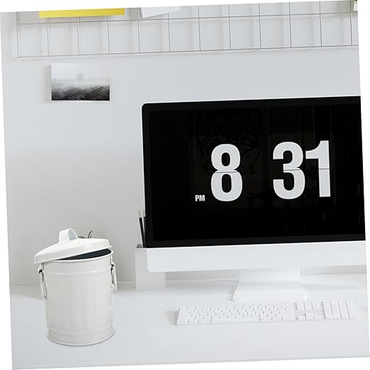 VILLCASE Sturdy Iron Metal Trash Bin Small Desk Waste Container Lid Office Wastebasket for Home