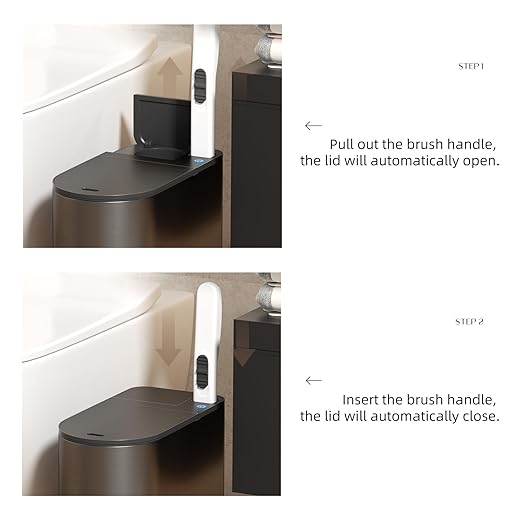 Bathroom Trash Can with Lid - Motion Sensor Smart Garbage Bin with Toilet Brush 2 Gallon / 7L Small Automatic Trash Can Odor-Control for Bathroom (Grey with Toilet Brush)
