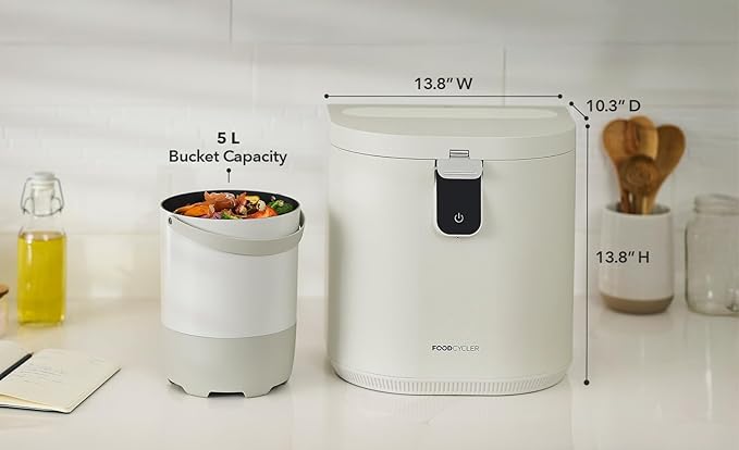 Food Cycler Eco 5 Award-Winning Kitchen Food Recycler | Indoor Composter Bin Alternative | Electric Countertop Food Disposer with Odorless 5L Indoor Food Waste Bin for Easy Waste Management | White