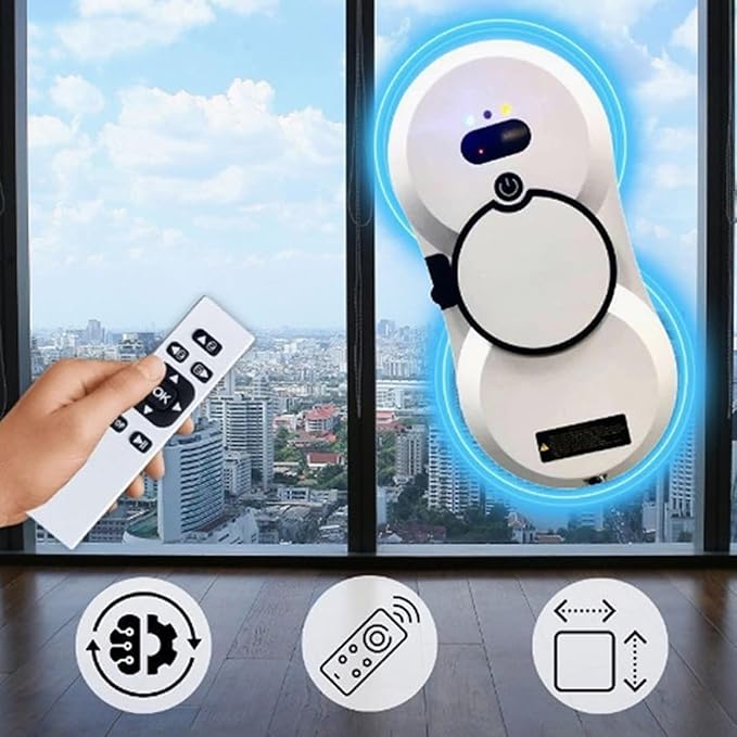 Smart Glass Cleaning Robot 5600Pa Strong Suction Window Cleaning Robot Power Outage Protection Edge Detection Suitable for Outdoor and Indoor high-Rise Windows White