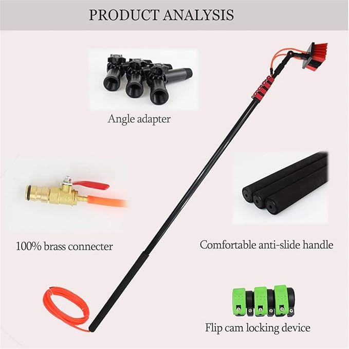 Water Fed Pole Kit Cleaning Tool for Window Glass Solar Panel24Ft Length Water Fed Brush 3-in-1 Aluminum Outdoor Window Cleaner/30Ft/9M