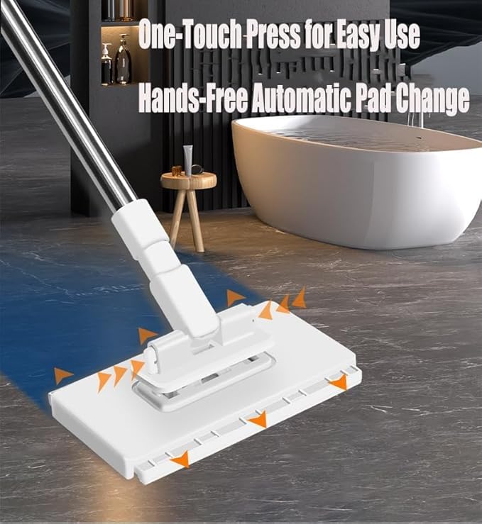 Mini Mop Cloth Changing Mop No Wash Lazy Mops Wet and DryConvenient Automatic Cloth Changing Mini Easy Mopping Flat Dust Mops for Small Spaces (2 Set)