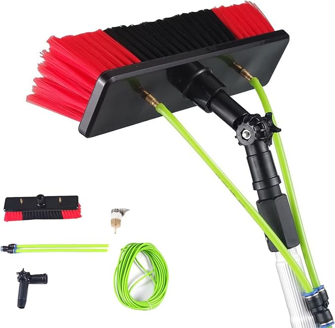 5m-12m Window Cleaning Pole Window Cleaner Kit Water/Hose Fed Pole Window Cleaning Brush Equipment Cleaning Photovoltaic and Solar Panels/ 10m Rod / 30cm Brush Head