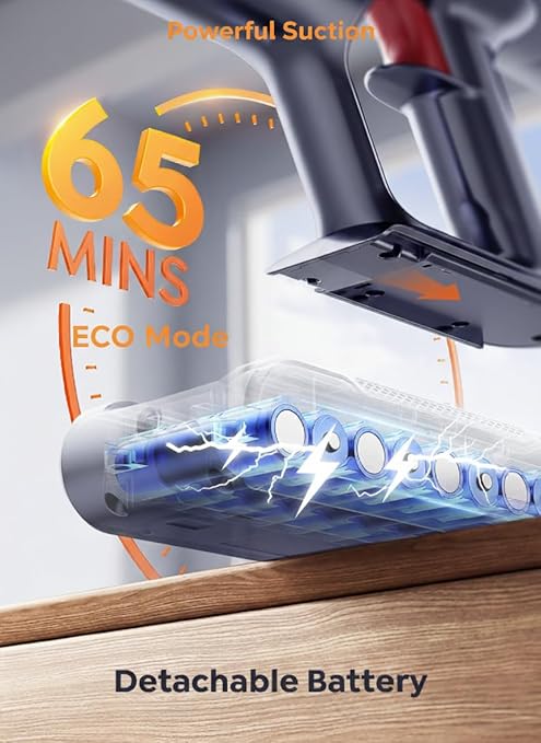 Cordless Vacuum Cleaner 600W/50Kpa65Mins Stick VacuumSelf-Standing Upright Vacuum Cleaner with Wall Mount Charging Touch ScreenVacuums for Hardwood Floor Carpet Pet Hair