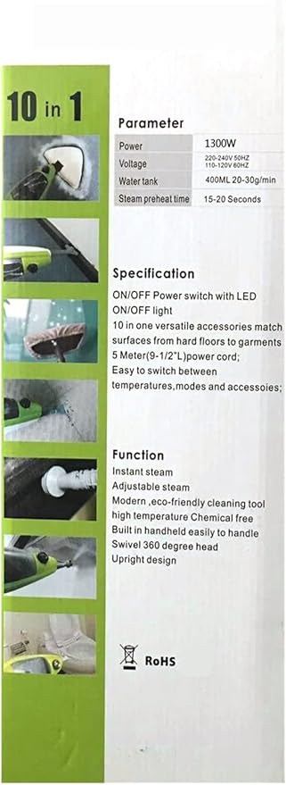 Steam Mop Cleaner 10-in-1 with Laminate/Hardwood/Tiles/Carpet Kitchen - Garment - Clothes - Pet Friendly Steamer Whole House Multipurpose Use
