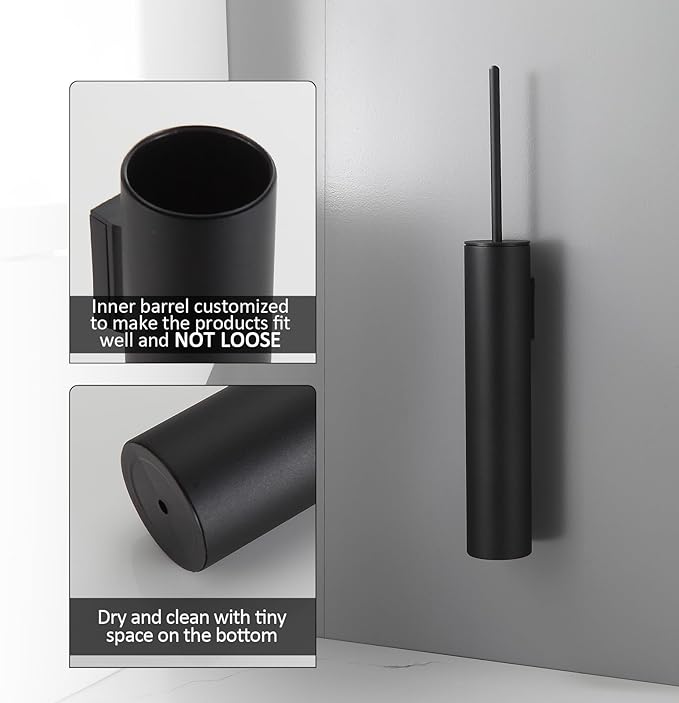 BGL Toilet Brush and Holder Set Matte Black Wall Mounted for Bathroom Round Design
